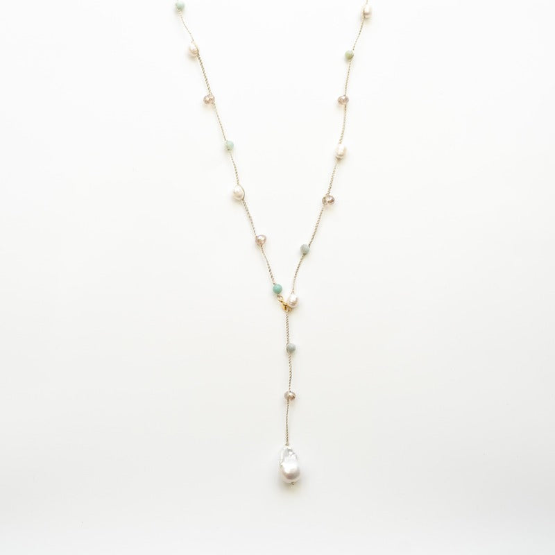 Baroque Pearl Pendant | Quartz Lariat Necklace | Stephanos