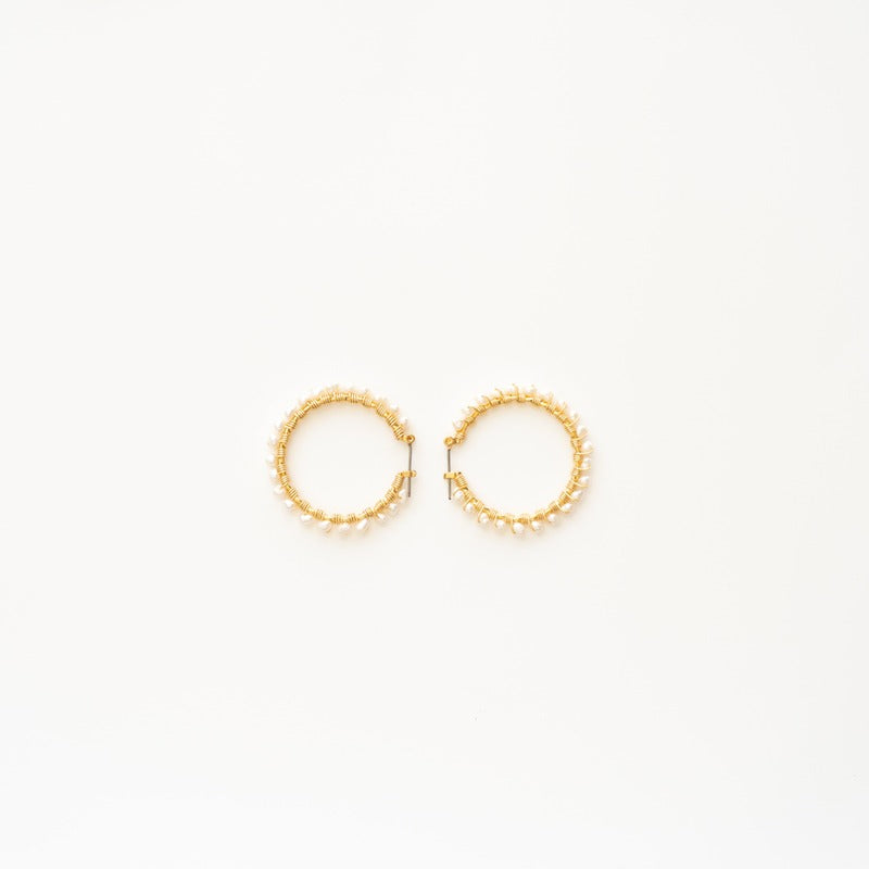Gold Pearl Hoop Earrings | Ersa Baby Pearl Earrings | Stephanos