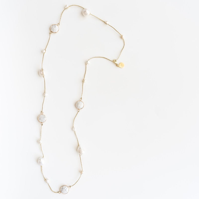 Gold Chain Pearl Necklace | Natural Stone Necklace | Stephanos